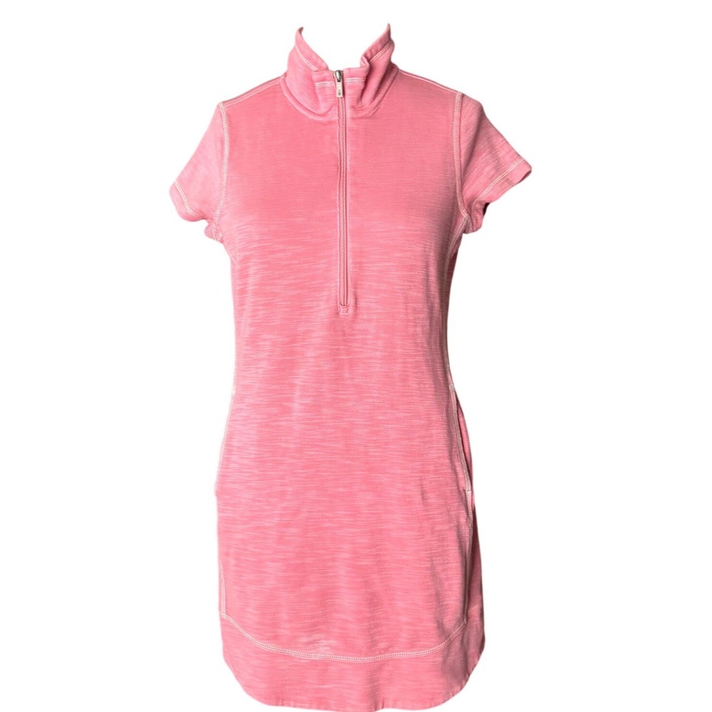 Athletic Casual Tommy Bahama Sweatshirt Dress Quarter Zip Pockets Small Pink